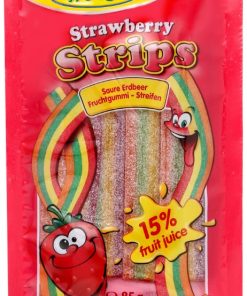 Strawberry flavoured candy with sour sugar coating 85g