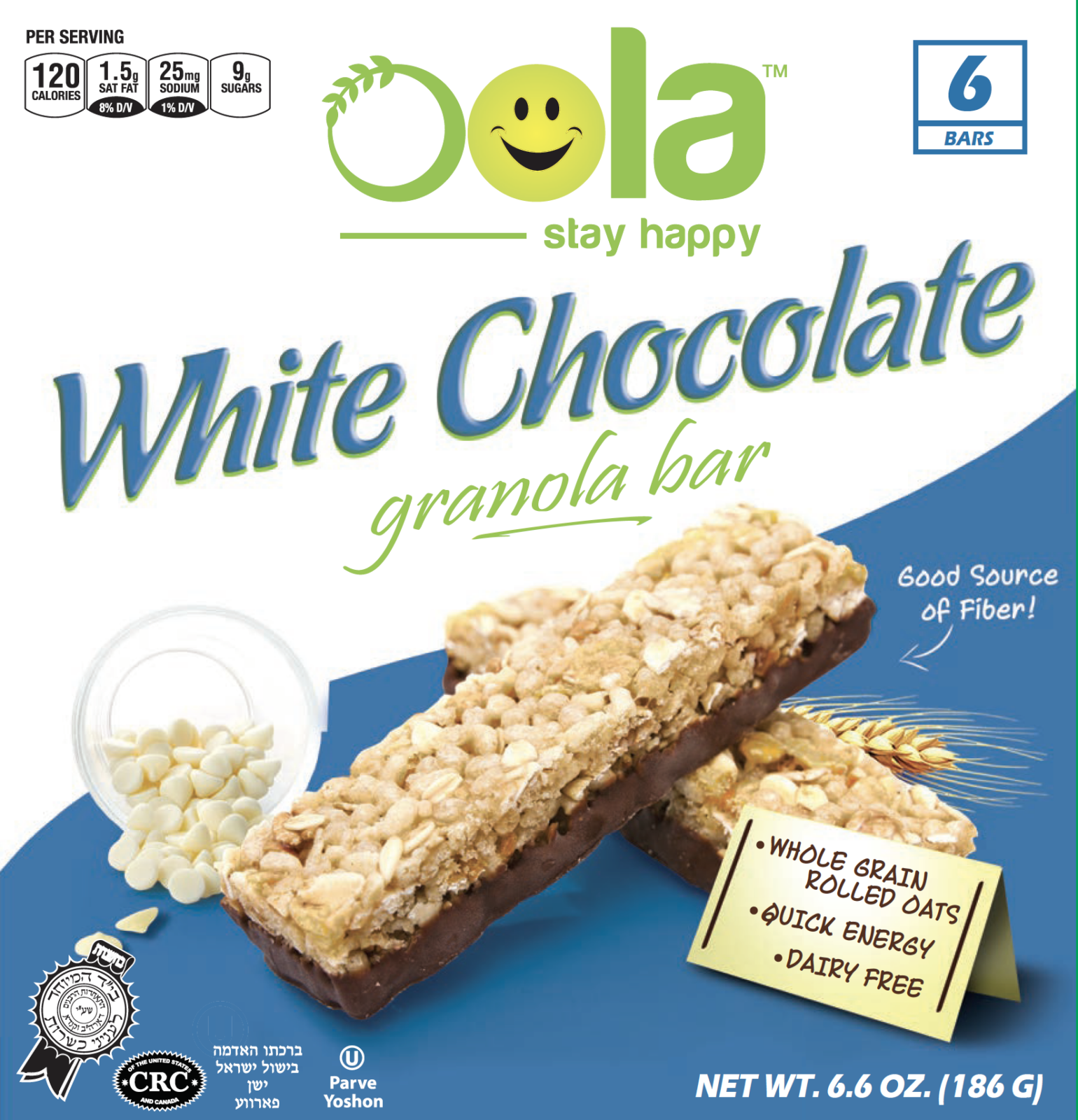 Granola Bar White Chocolate 6.6Oz Oola
