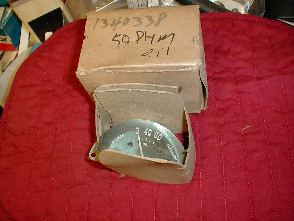 NOS Mopar Oil Gauge 1950 Plymouth Deluxe Special Deluxe