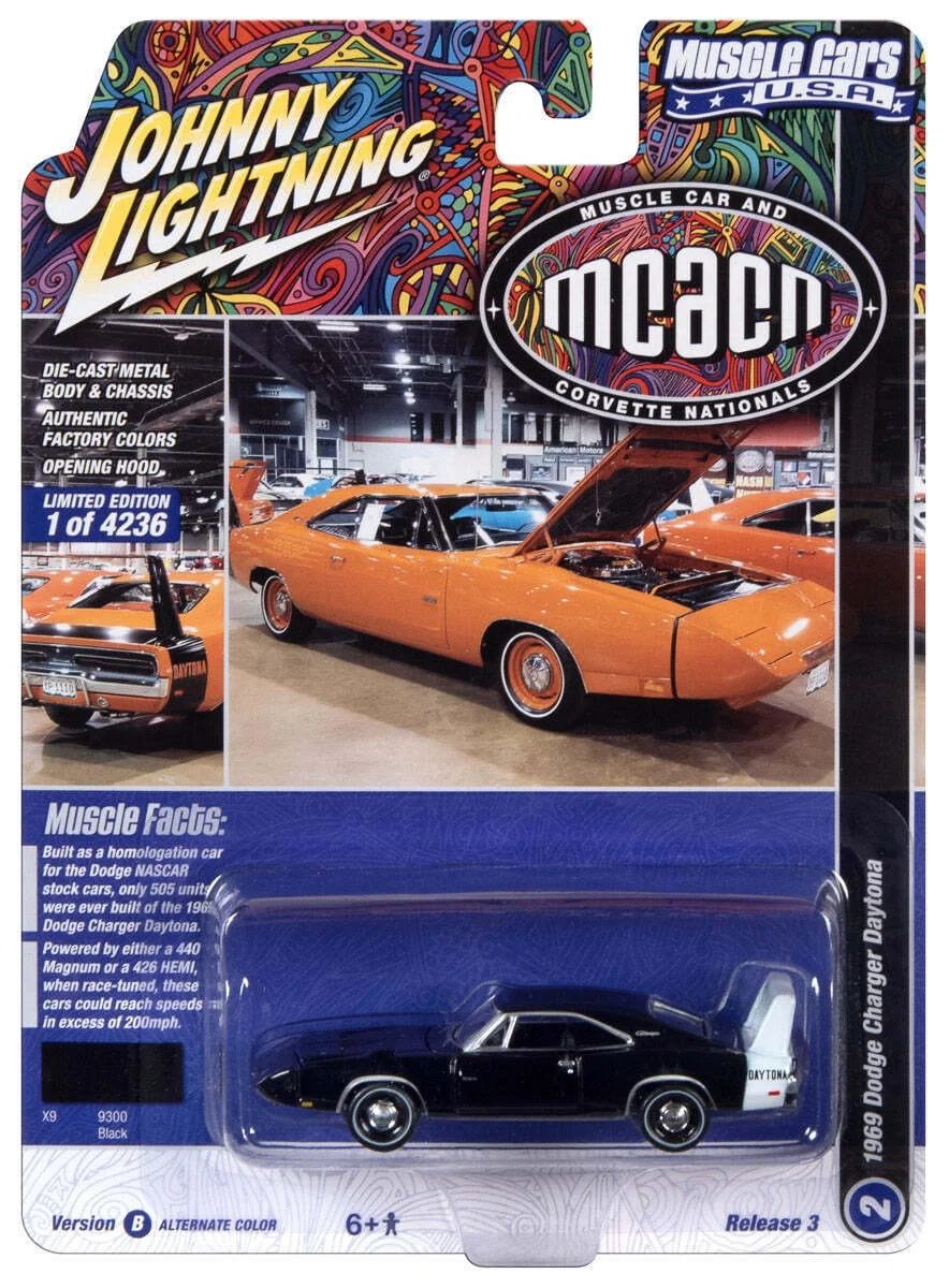 NOS Johnny Lightning 1969 Dodge Charger Daytona 1/64 Muscle Cars USA MCACN Black